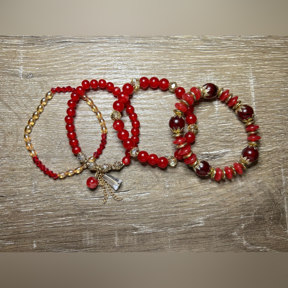 Red and Gold Beaded Bracelet Set